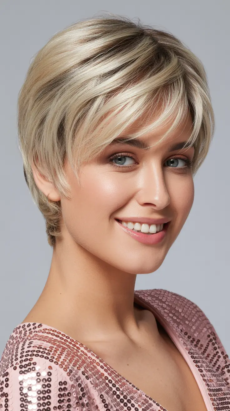 Best haircuts for thin fine hair 2026 Soft champagne pixie with micro layers