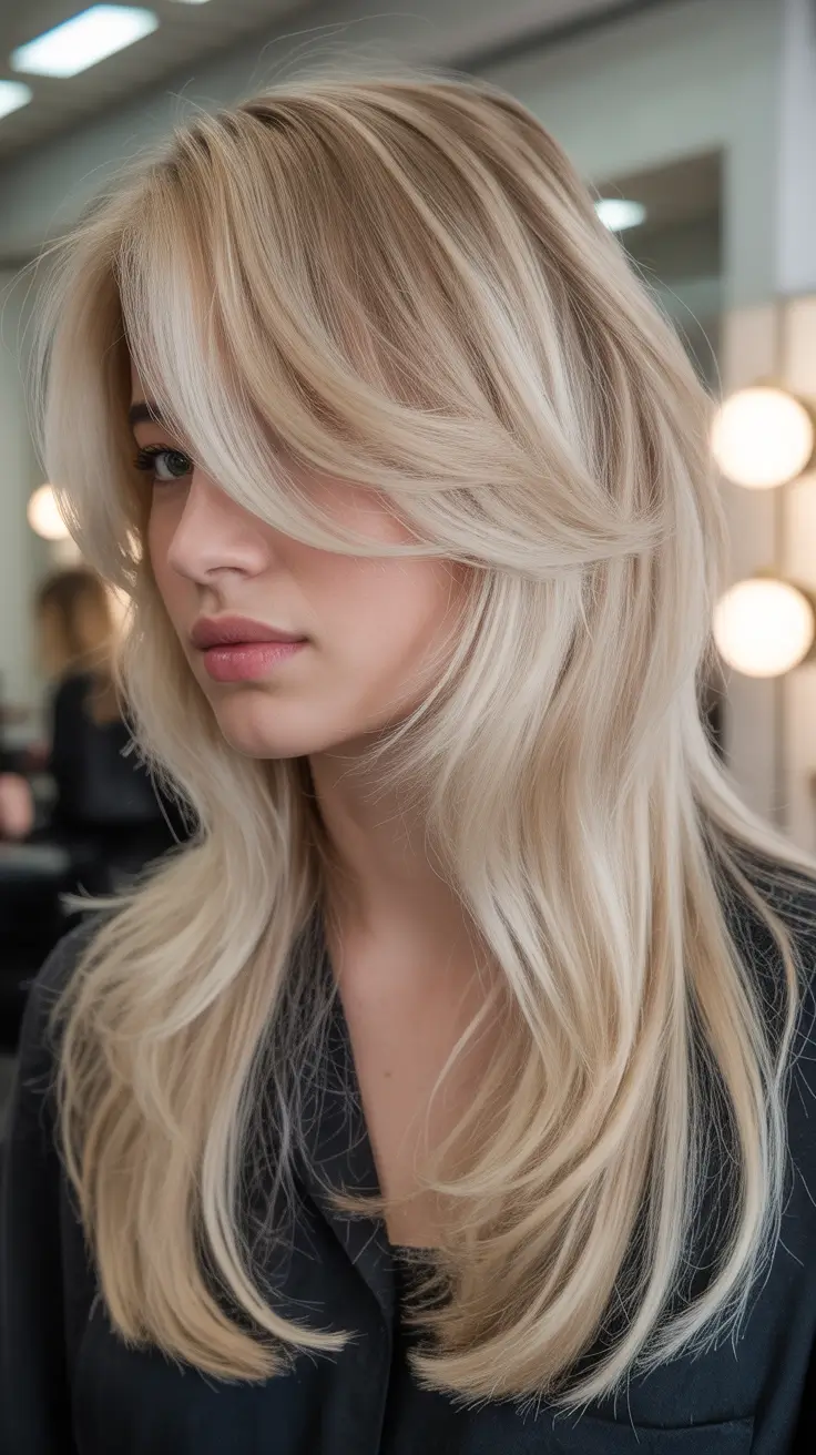 Best haircuts for thin fine hair 2026 Soft blonde volume with sweeping movement