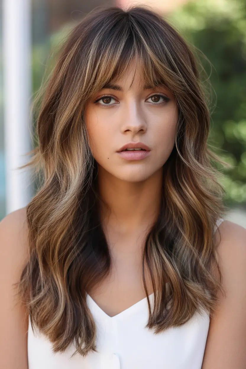 Best haircuts with bangs 2026 — Sunlit Layers With Soft Curtain Fringe