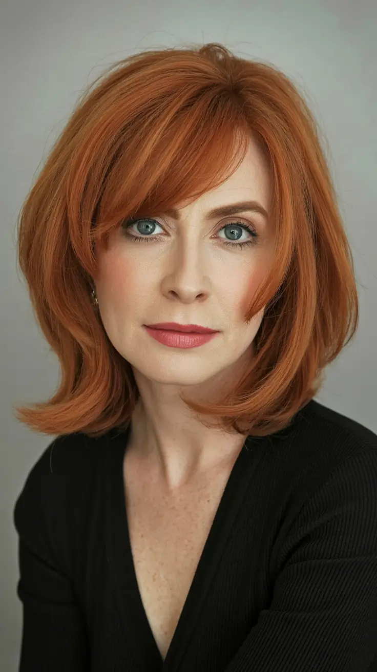 Best haircuts with bangs 2026 — Classic Ginger Bob With Side Bangs