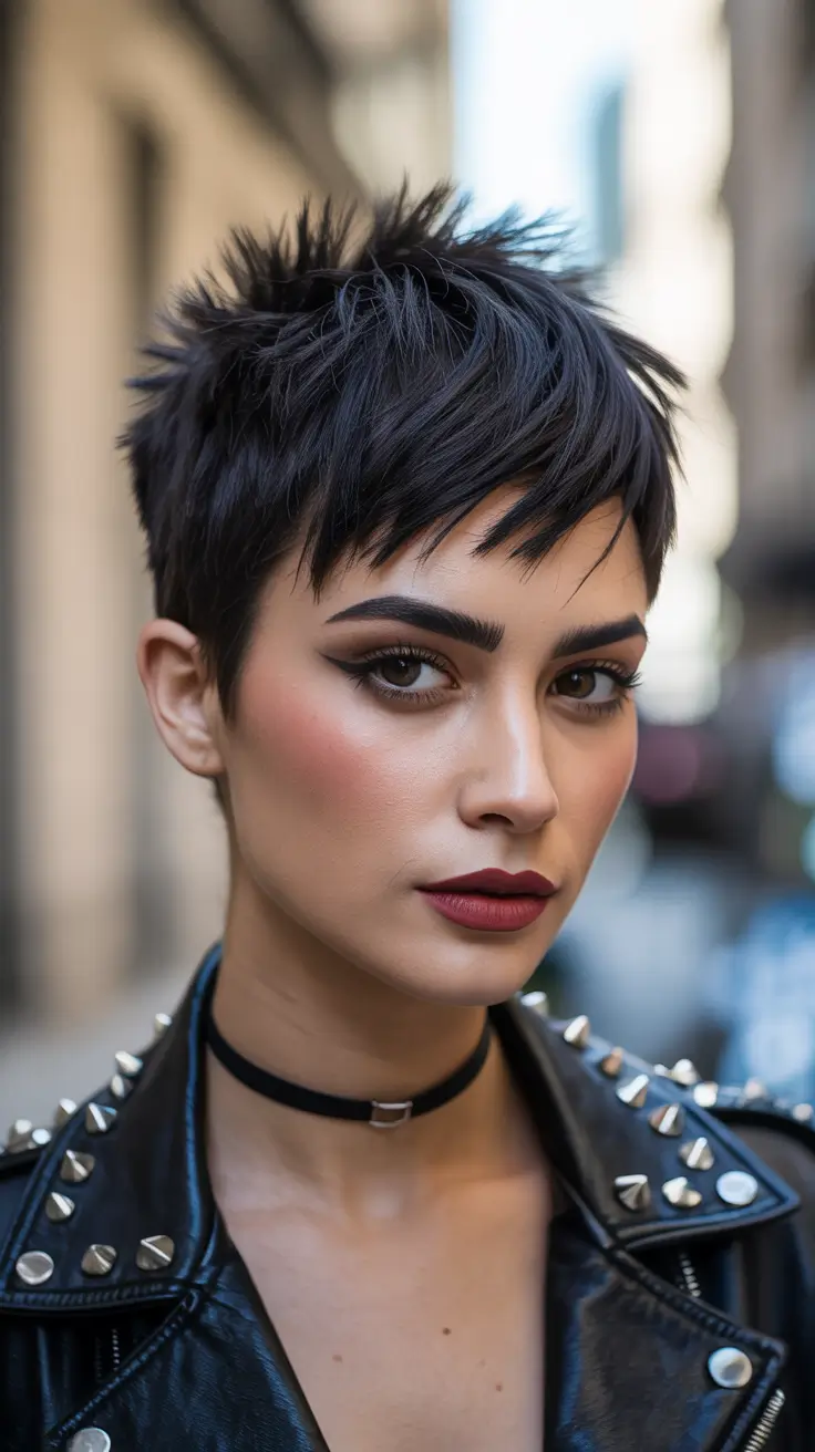 Best haircuts with bangs 2026 — Edgy Jet-Black Pixie With Micro Fringe