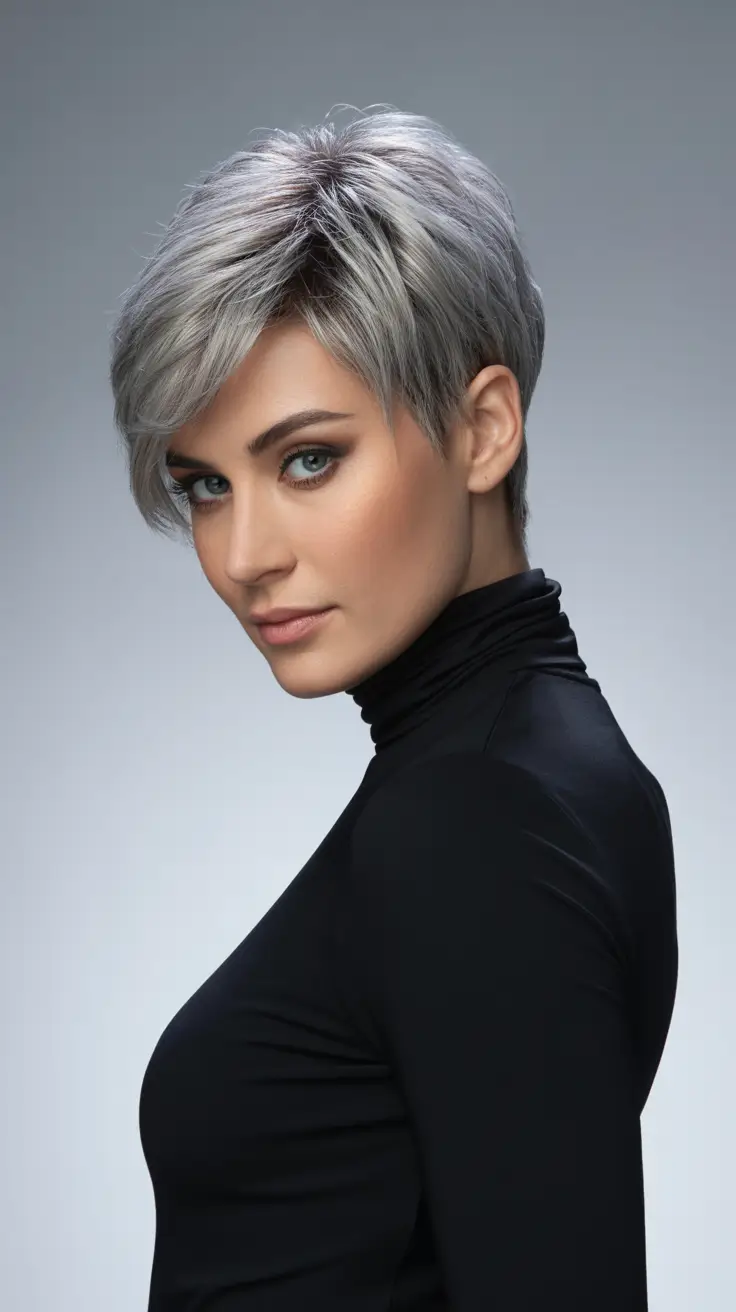 Best haircuts with bangs 2026 — Platinum Tapered Pixie With Sleek Side Fringe