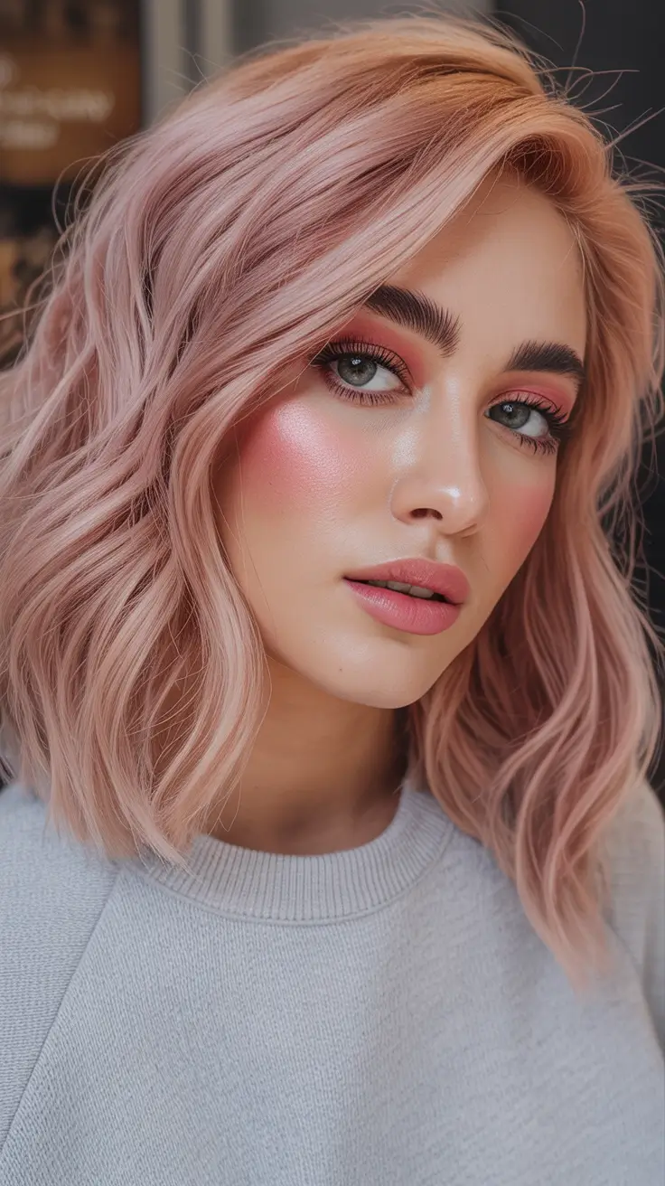 Best mid-length haircuts 2026 Blush Waves With Soft Dimension