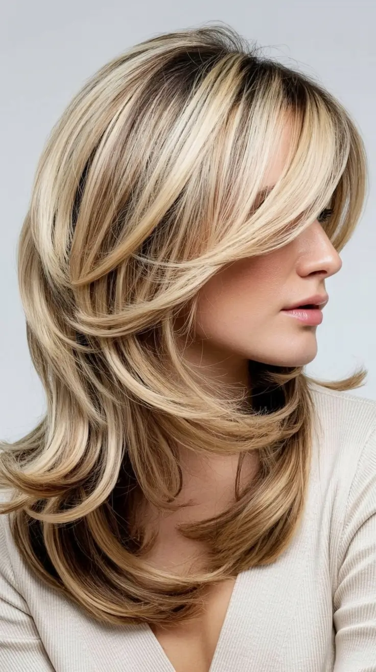 Best mid-length haircuts 2026 Feathered Blonde Flow With Multi-Layered Lift