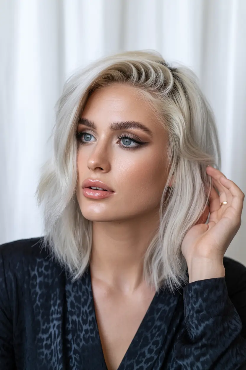 Best mid-length haircuts 2026 Platinum Bob With Softly Tousled Body