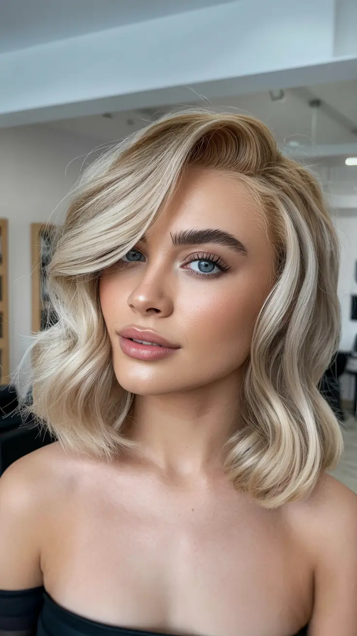 Best mid-length haircuts 2026 Soft Blonde Glam Waves