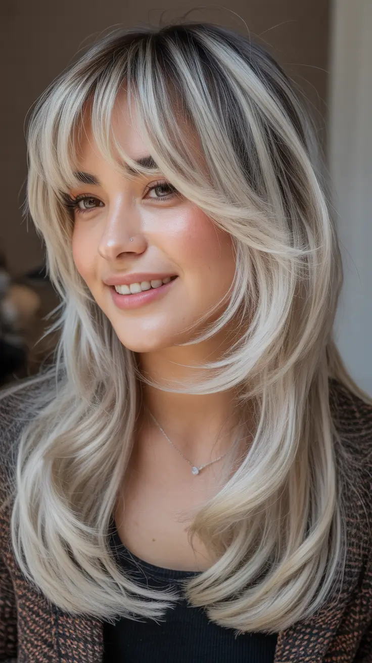 Women Frosted Blonde Face-Framing Layers H2