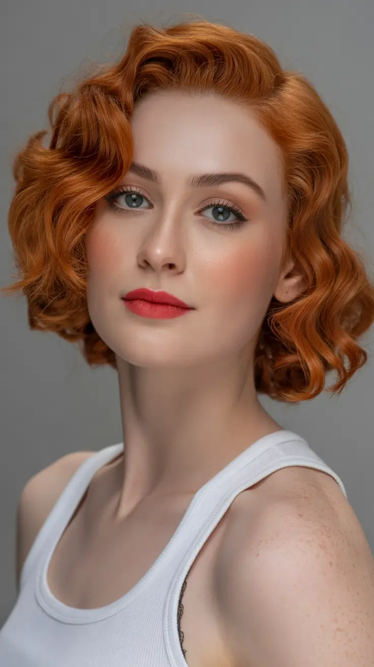 Women Retro Curly Ginger Bob H2