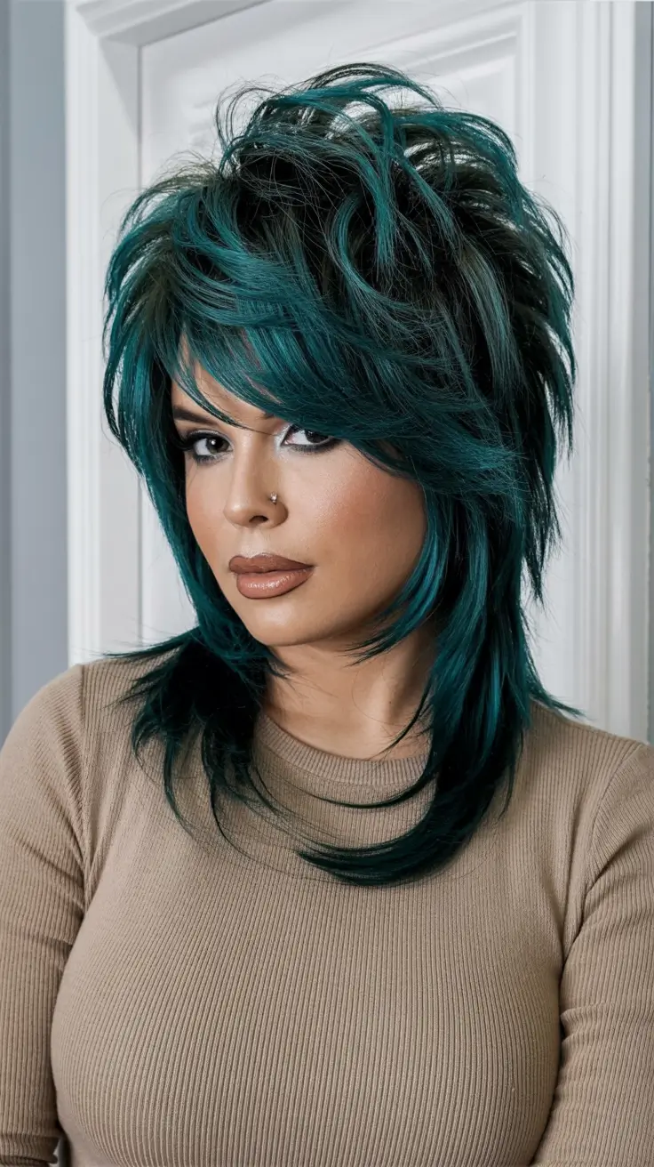 Women Teal Layered Shag H2