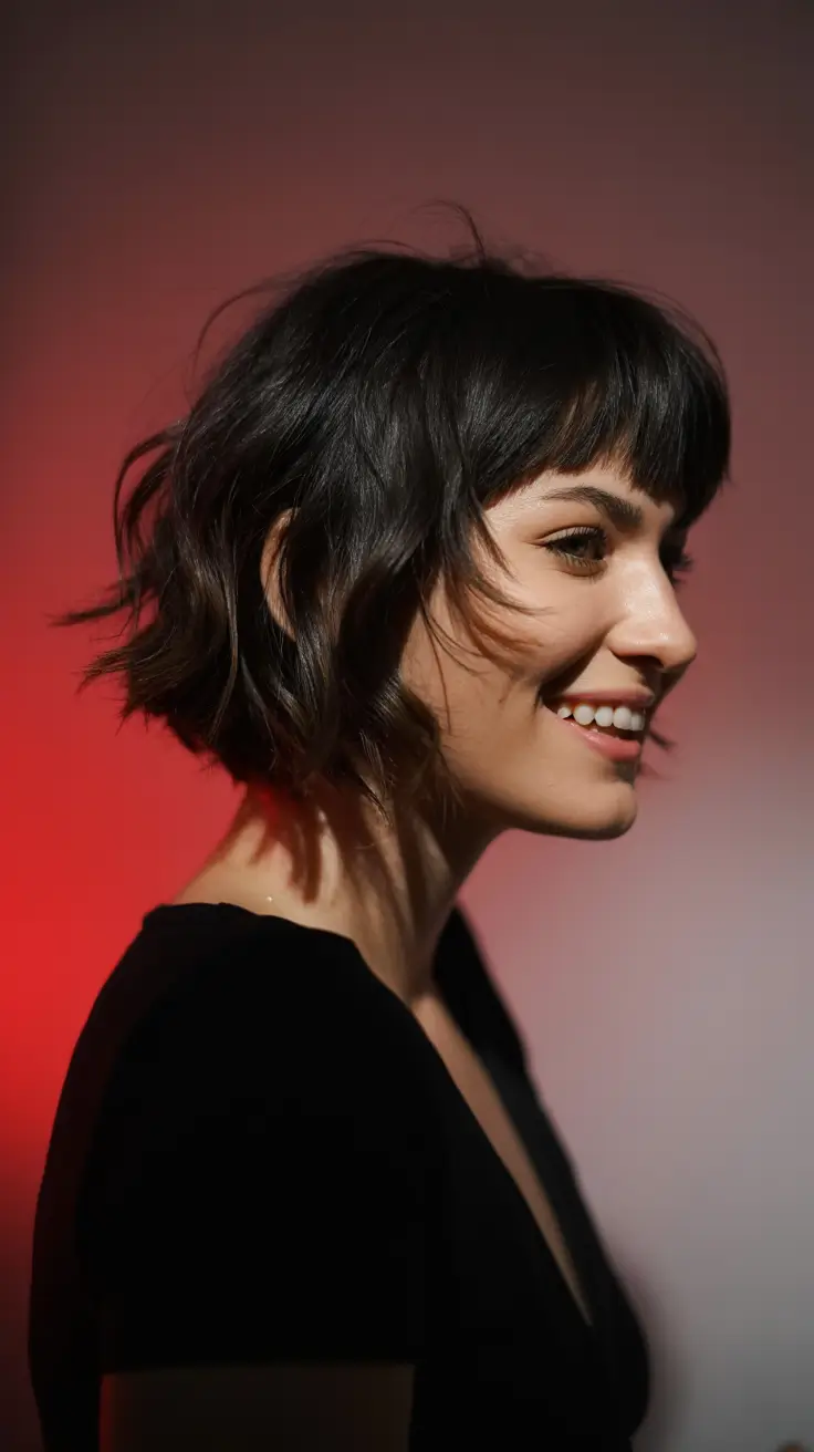 Women Glossy Short Wavy Bob H2