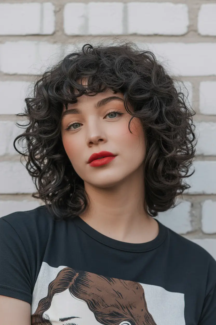 Women Curly Midnight Shoulder-Length Cut H2