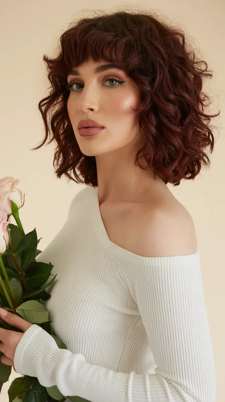 Women Curly Raspberry Shag Bob H2