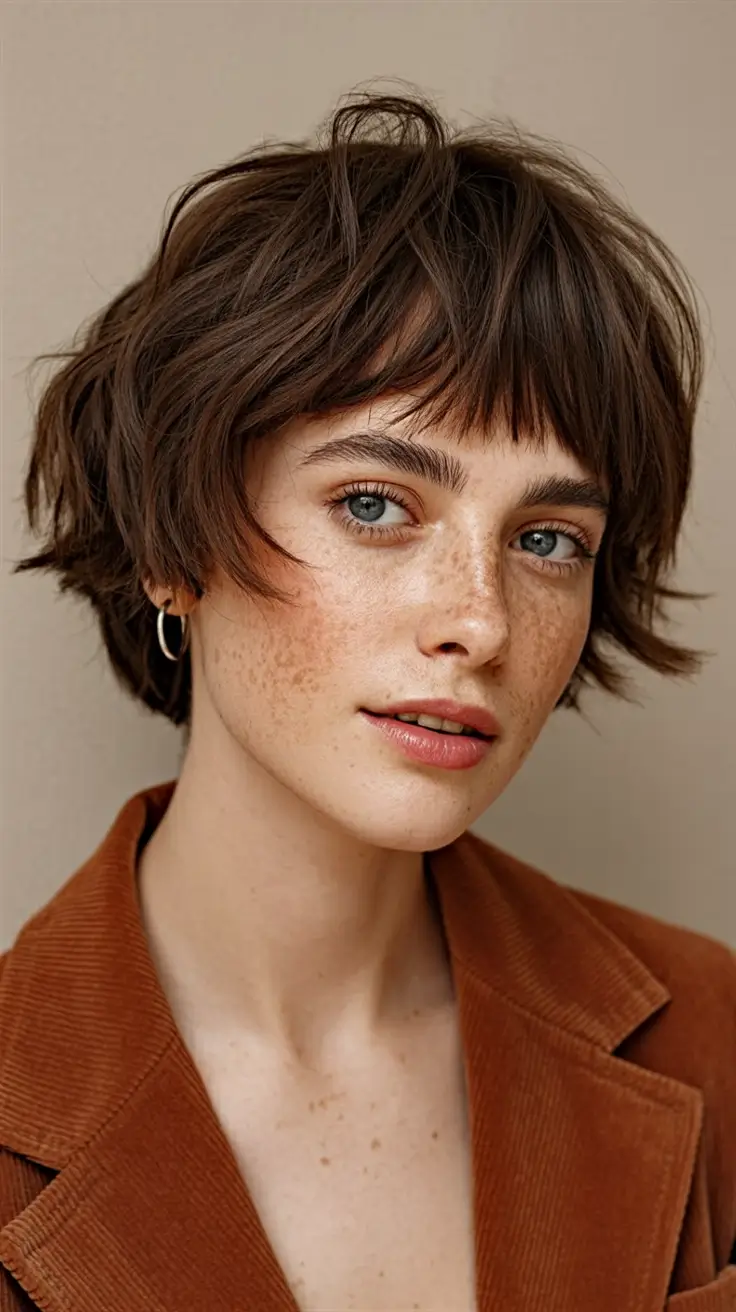 Chic Shag Haircuts 2026 Soft Short Shag With Baby Bangs