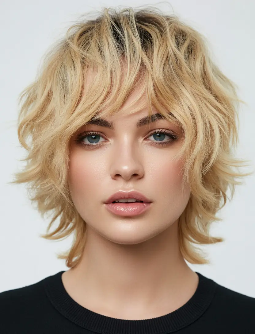 Chic Shag Haircuts 2026 Short Blonde Shag With Playful Bangs