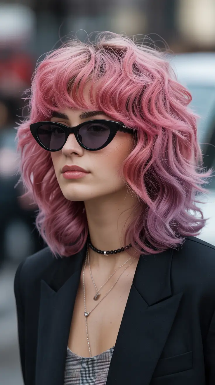 Chic Shag Haircuts 2026 Pink Rockstar Shag With Gradient Ends