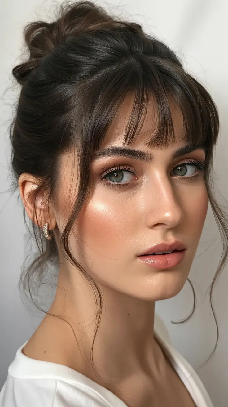 Cute hairstyle inspiration 2026 Classic Bun with Fringe