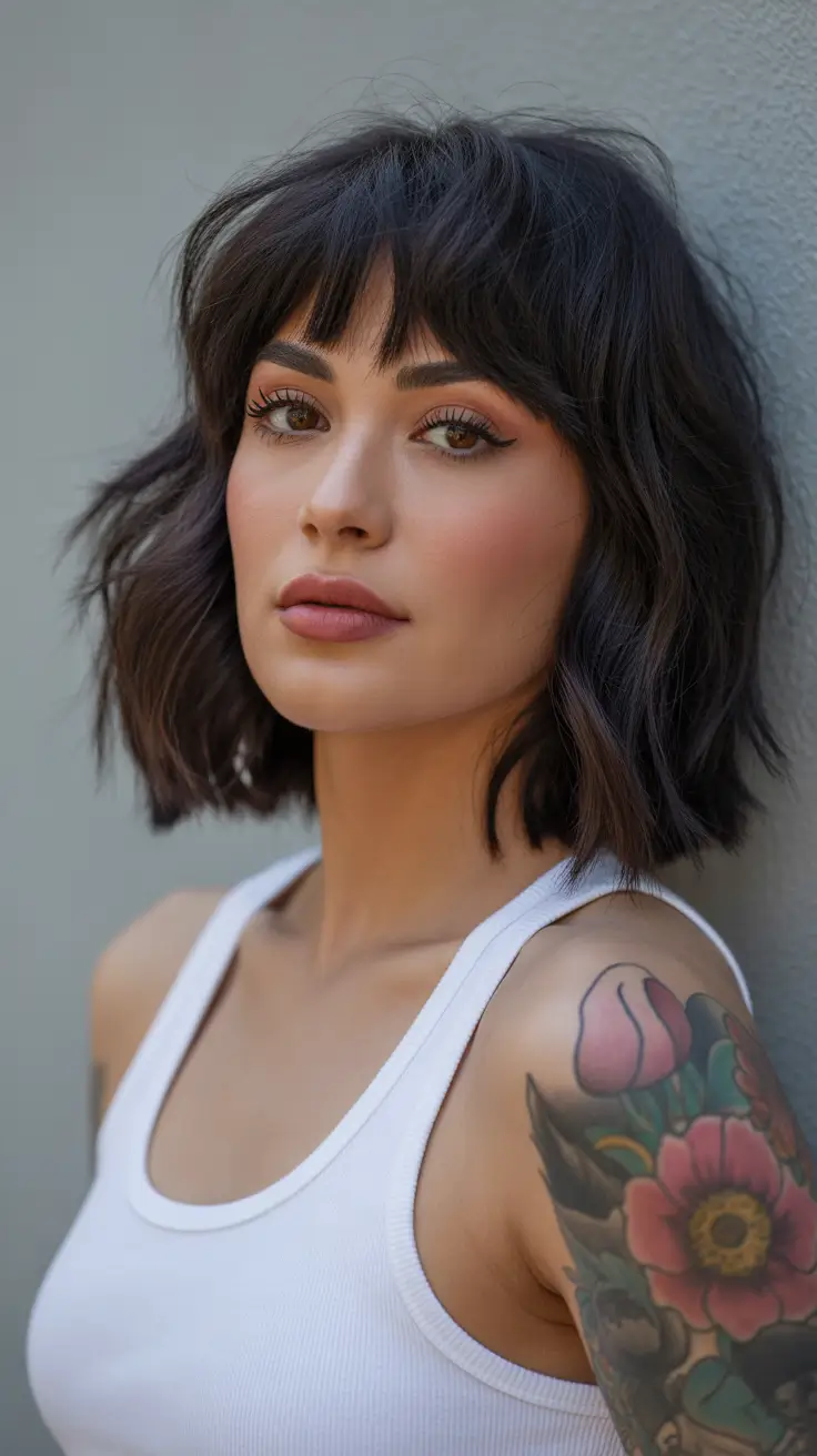 Cute hairstyle inspiration 2026 Textured Bob with Bangs