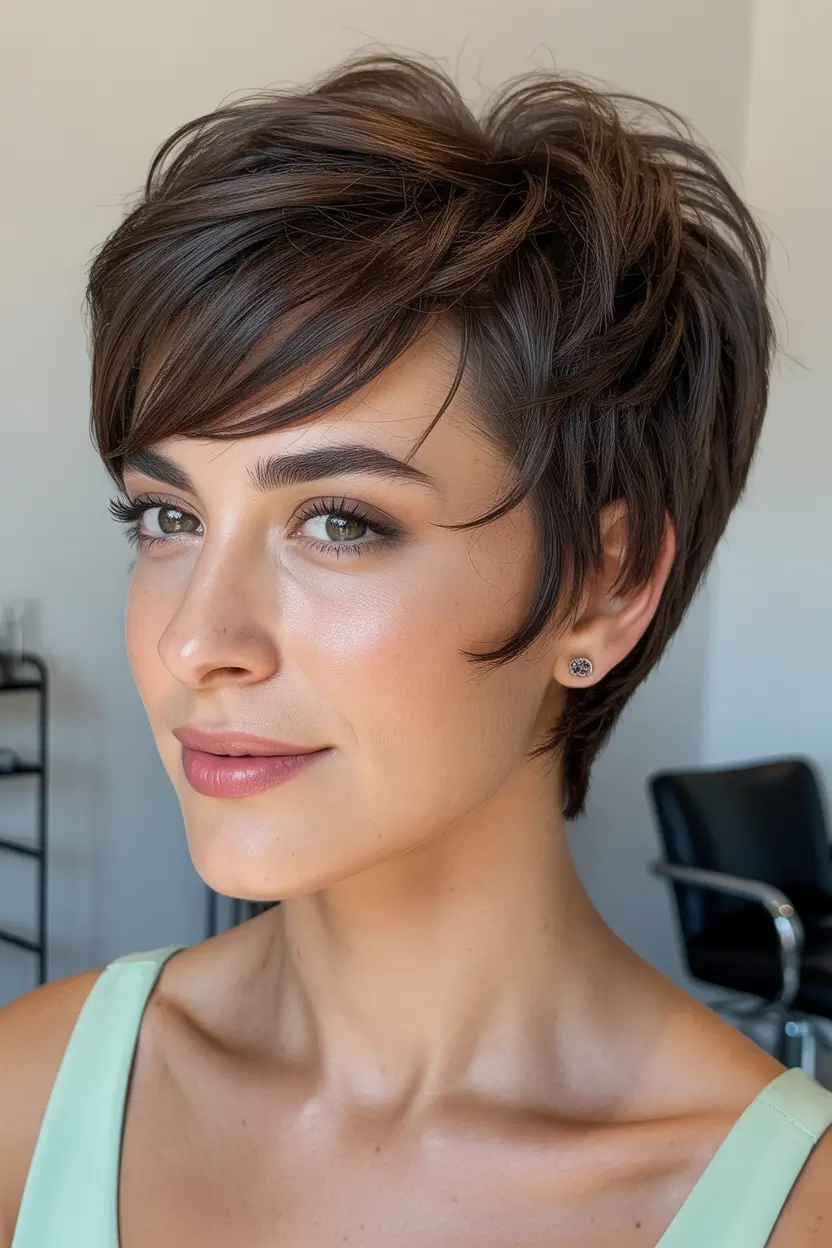 Cute messy pixie styles 2026 Modern Pixie With Soft Bangs and Depth
