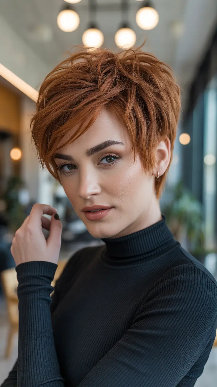 Cute messy pixie styles 2026 Warm Copper Pixie With Edgy Texture