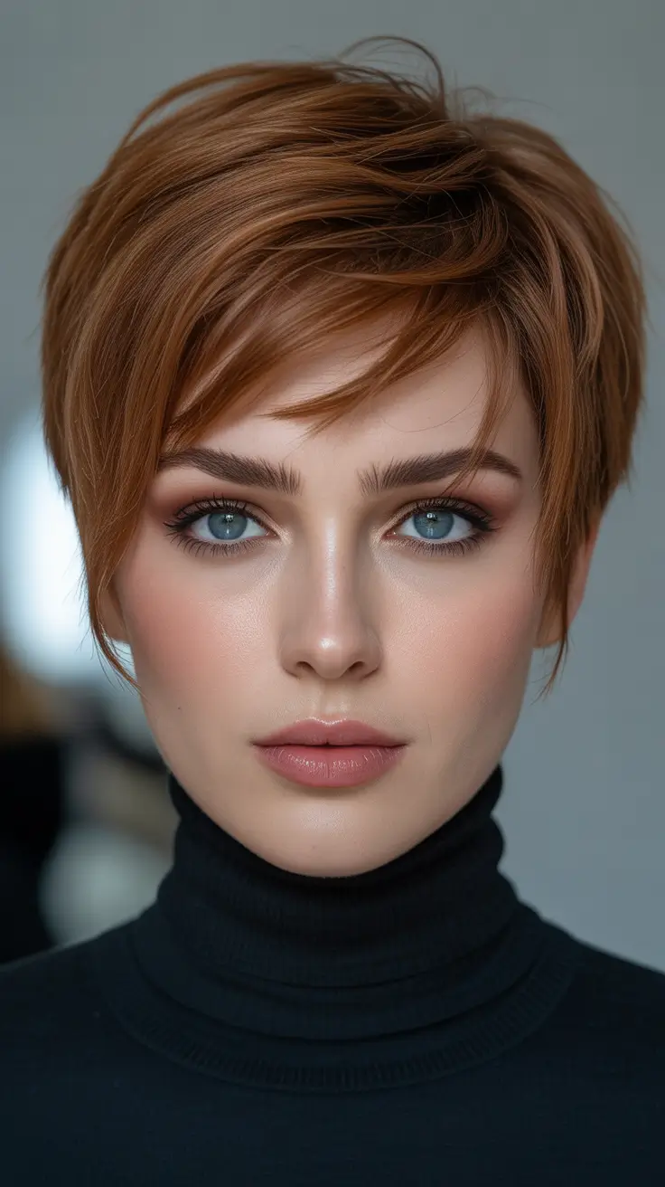 Cute short hairstyles for women 2026 Soft Copper Pixie With Airy Bangs