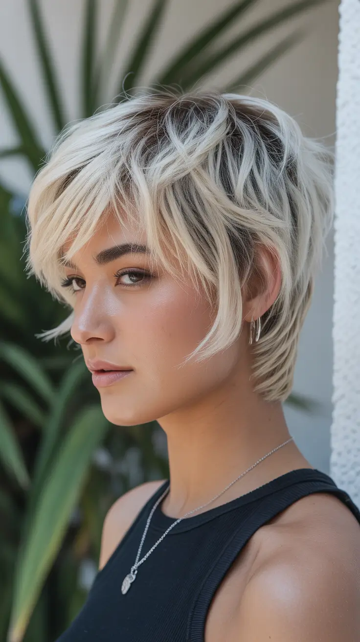 Cute short hairstyles for women 2026 Feathered Platinum Pixie