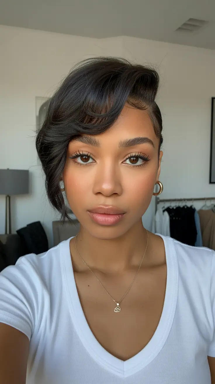 Cute short hairstyles for women 2026 Sculpted Side-Swept Short Bob