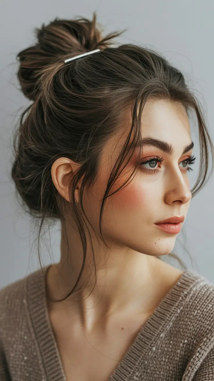 Easy Bun Hairstyles 2026 Soft Messy Bun With Face Framing Strands