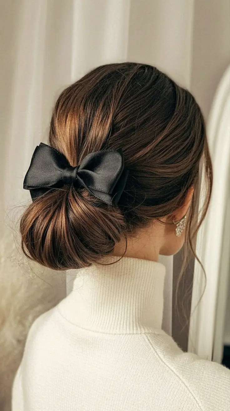 Easy Bun Hairstyles 2026 Loose Low Bun Ribbon