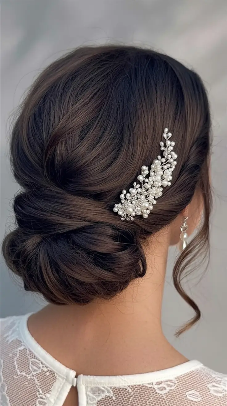 Easy Bun Hairstyles 2026 Elegant Bridal Low Bun Pearl