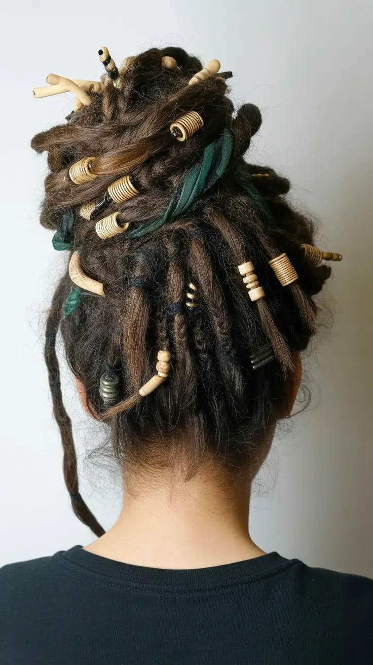 Easy Bun Hairstyles 2026 Decorated Dreadlock Bun