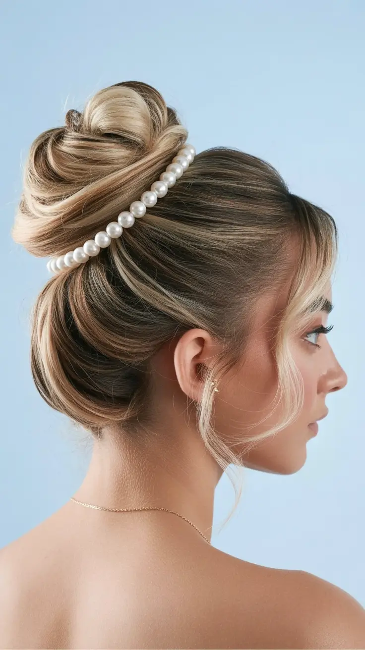 Easy Bun Hairstyles 2026 Pearl Trimmed Elegant Updo