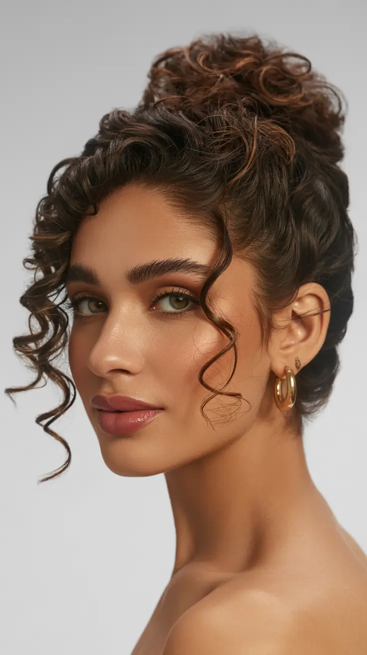 Easy Bun Hairstyles 2026 Curly High Bun Defined Spirals