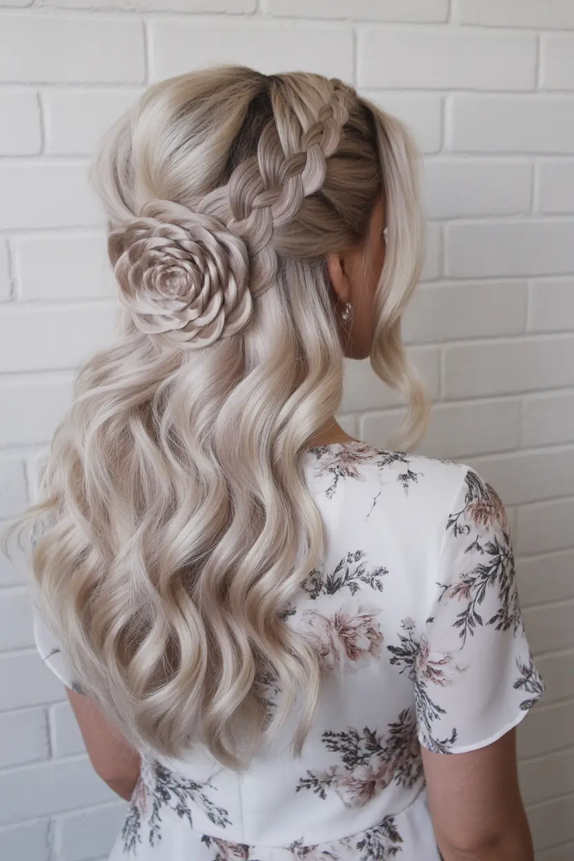 half up half down hairstyles Romantic Rosette Waves