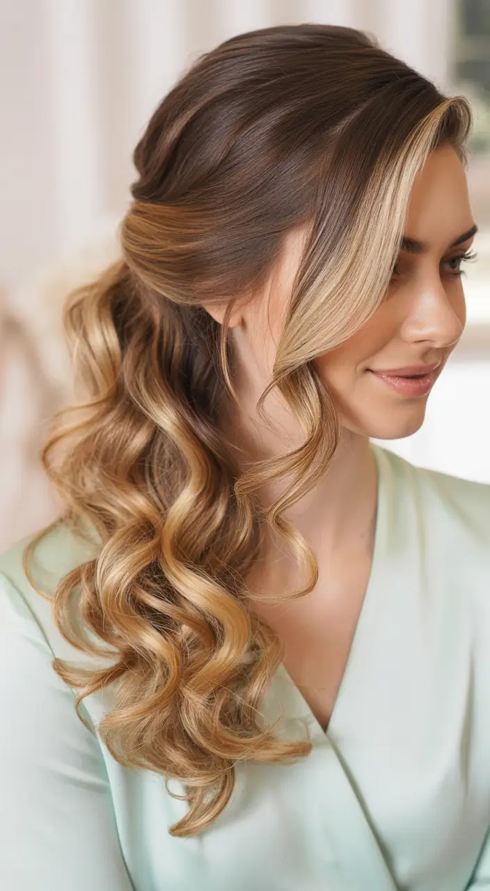 half up half down hairstyles Golden Cascade Side Sweep