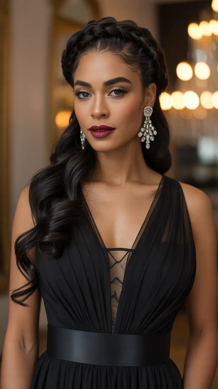 half up half down hairstyles Power Braid Glam Waves