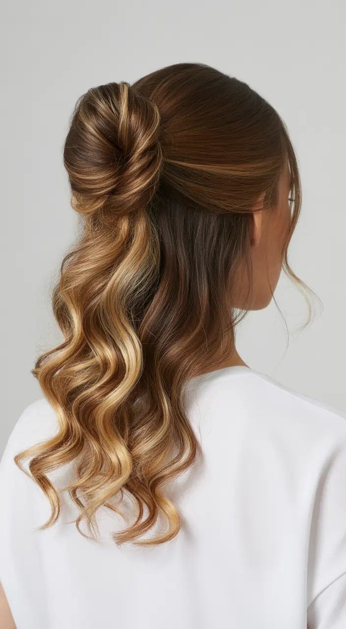 half up half down hairstyles Bronzed Ribbon Curl Bun