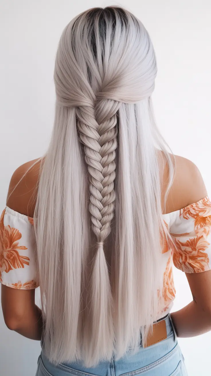 half up half down hairstyles Pearl Silver Fishtail Flow