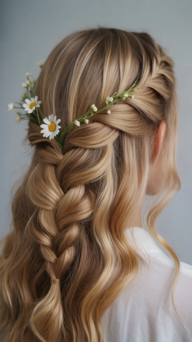 half up half down hairstyles Meadow Daisy Boho Weave