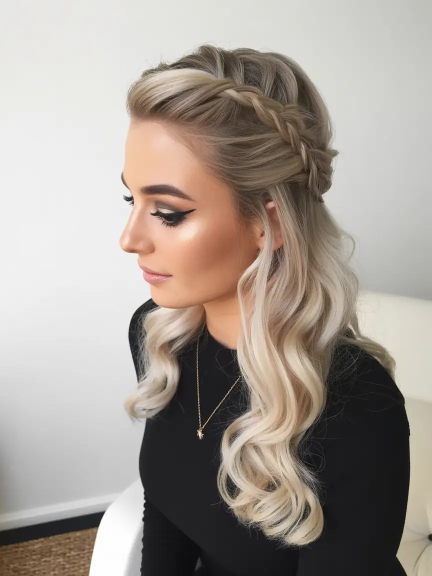 half up half down hairstyles Classic Side Braids with Loose Waves
