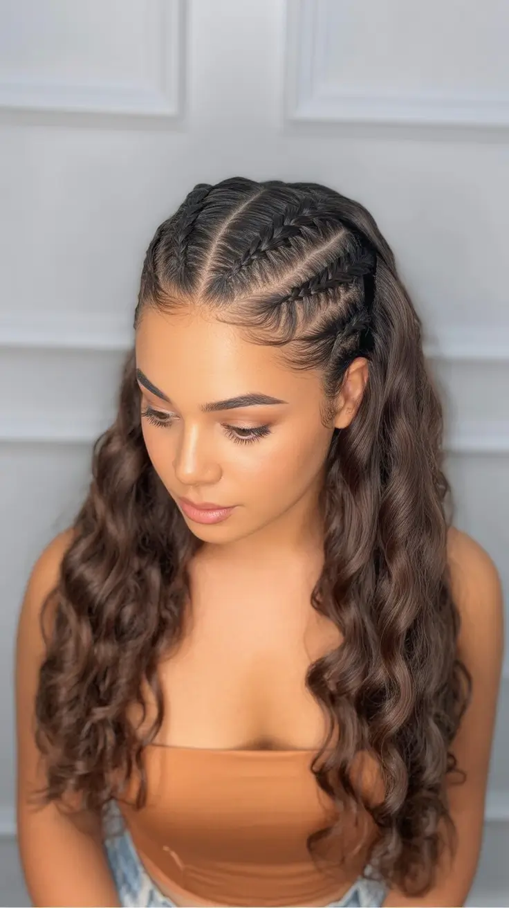 half up half down hairstyles Defined Cornrow Half Up with Curly Lengths