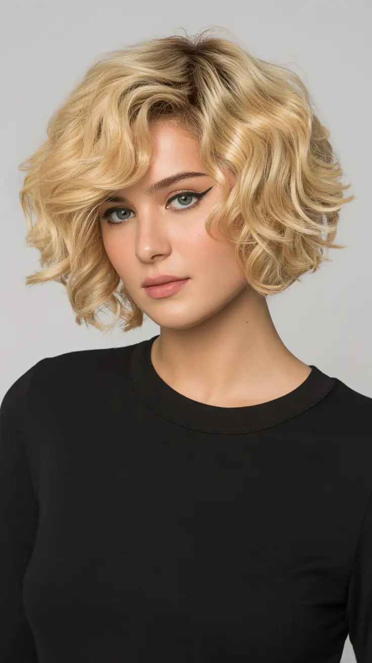 Haircut ideas for wavy hair 2026 Soft Blonde Curly Bob With Sculpted Movement