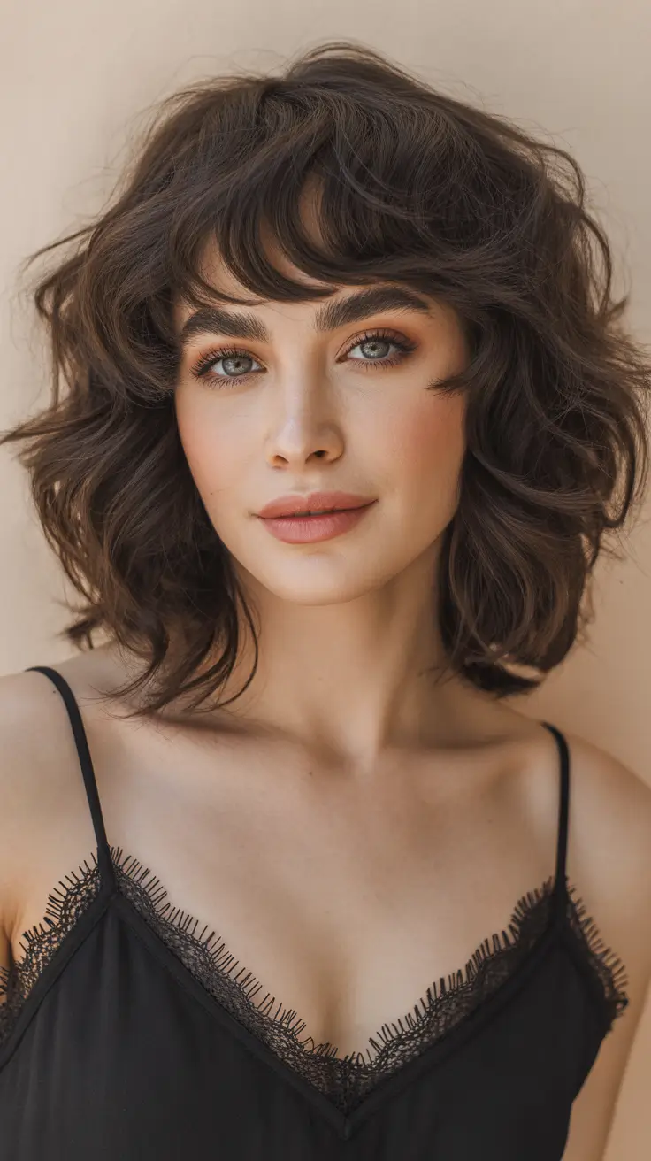 Haircut ideas for wavy hair 2026 Medium Wavy Bob With Light Fringe and Soft Volume