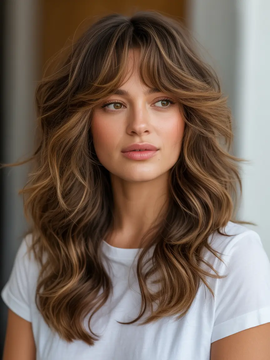 Haircut ideas for wavy hair 2026 Natural Wavy Layers With Light Breezy Fringe