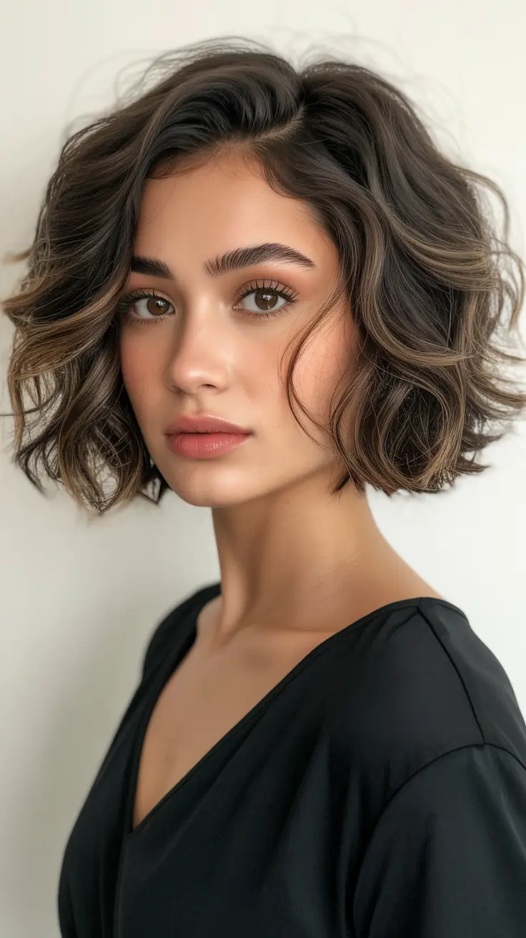 Haircut ideas for wavy hair 2026 Modern Wavy Bob With Natural Depth and Face Highlighting