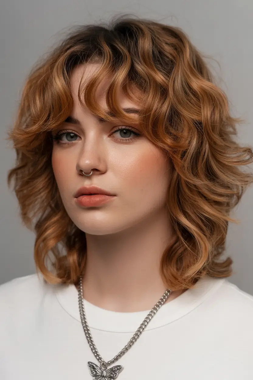 Haircut ideas for wavy hair 2026 Modern Shag-Inspired Waves With Light Fringe