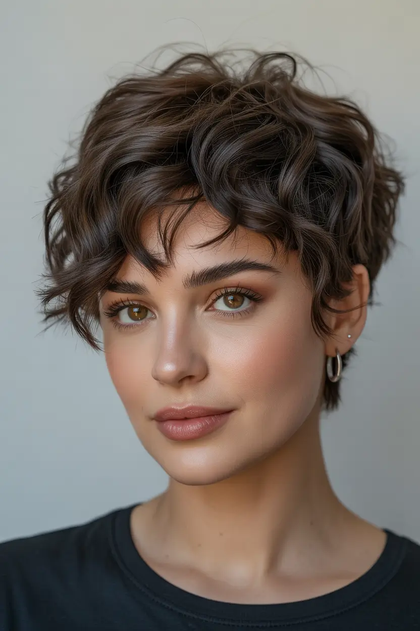 Haircut ideas for wavy hair 2026 Textured Short Wavy Pixie With Soft Definition