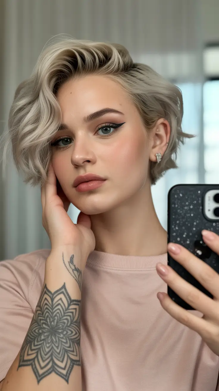 Haircut ideas for wavy hair 2026 Short Wavy Pixie-Bob With Voluminous Front Sweep