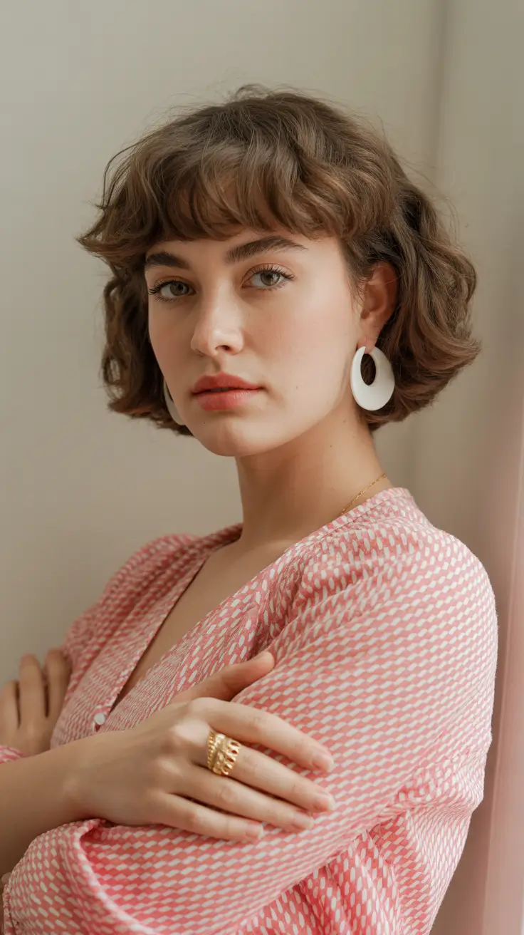 Haircut ideas for wavy hair 2026 Soft Curly Bob With Retro Grace