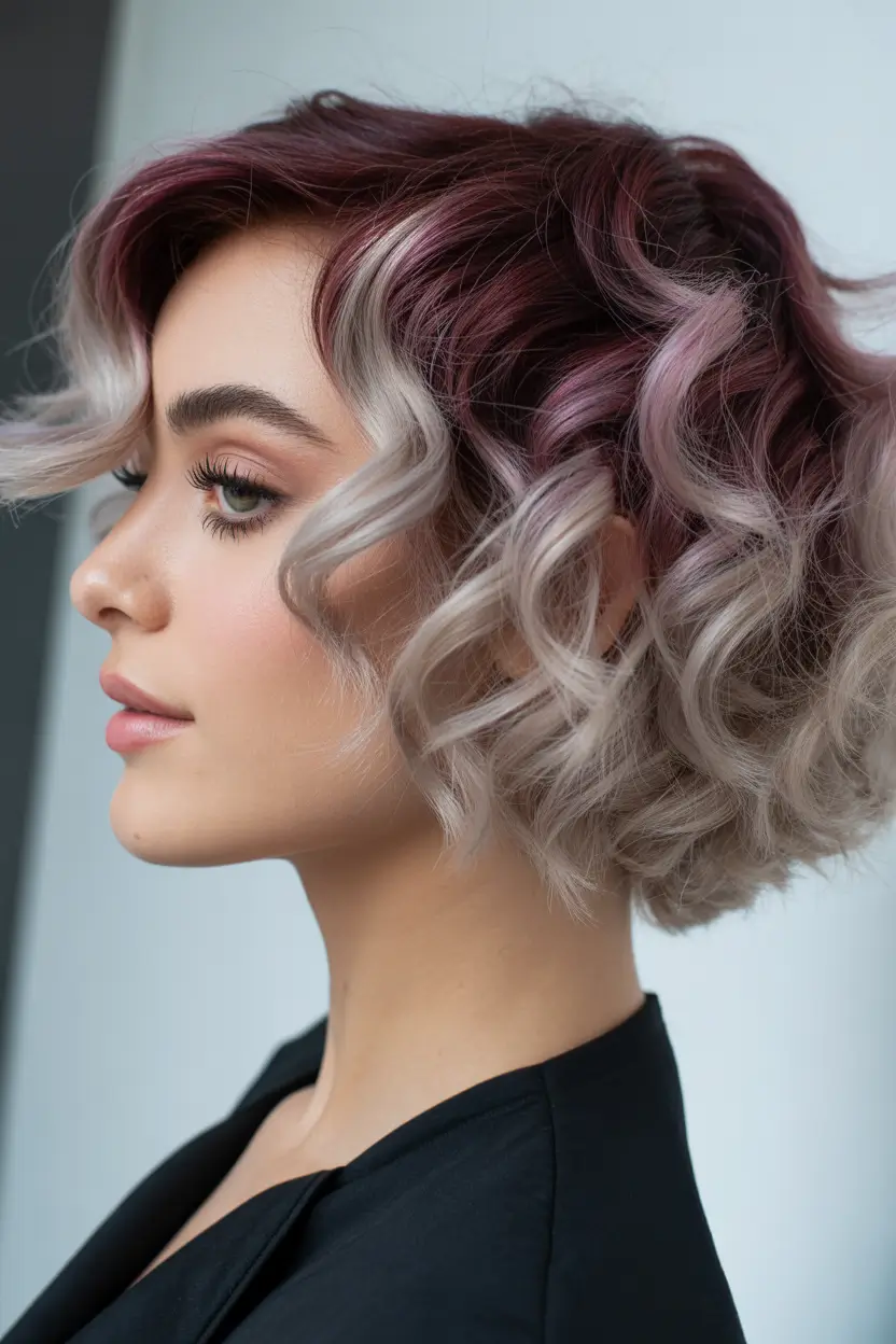 Hairstyle ideas for women 2026 Smoky Plum Short Curly Bob