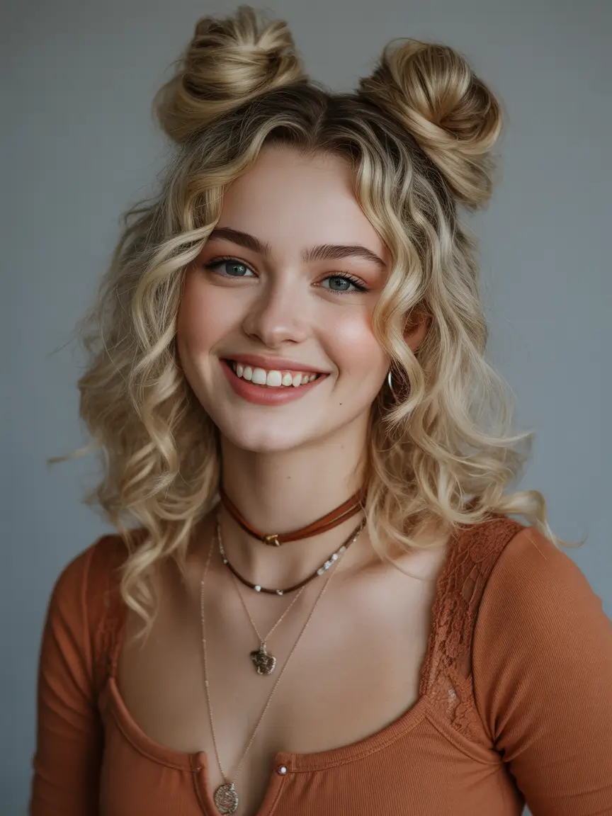 Hairstyle ideas for women 2026 Curly Half Up Buns